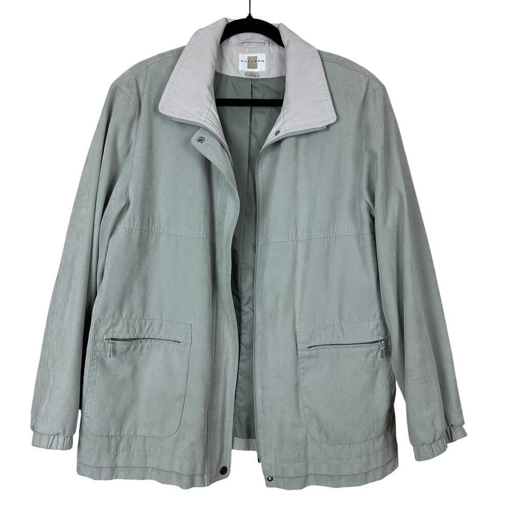 Gallery Sage Green Utility Jacket Womens Large Lightweight Zip Front Casual Coat